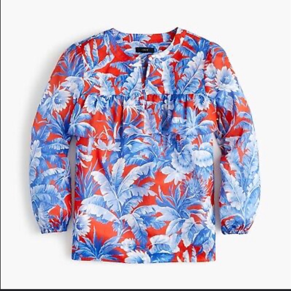 J. Crew Top Ratti Rio Floral Print Ruffle Peasant Blouse - S